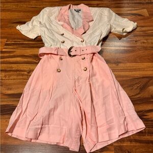Chic Pink and White Belted Vintage Romper